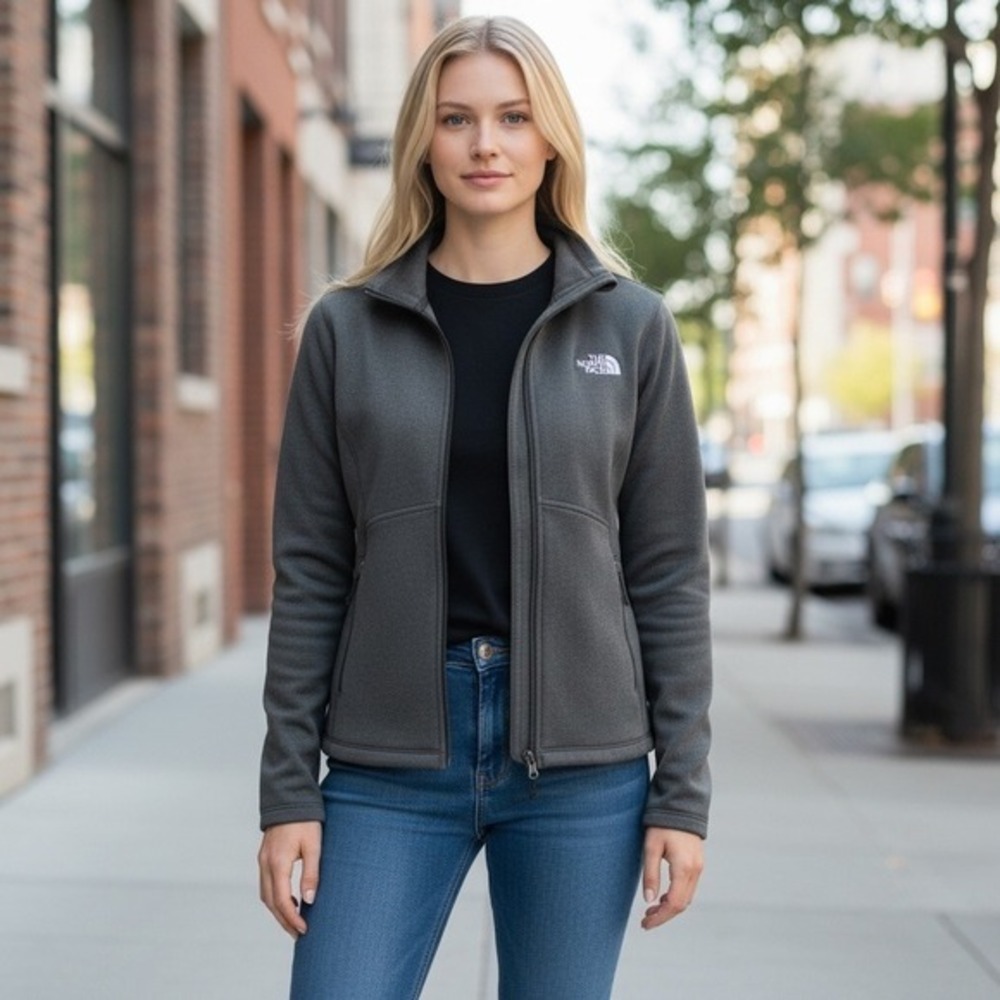The North Face Womens Agave Full Zip Fleece Jacket Gray Heather Size Medium